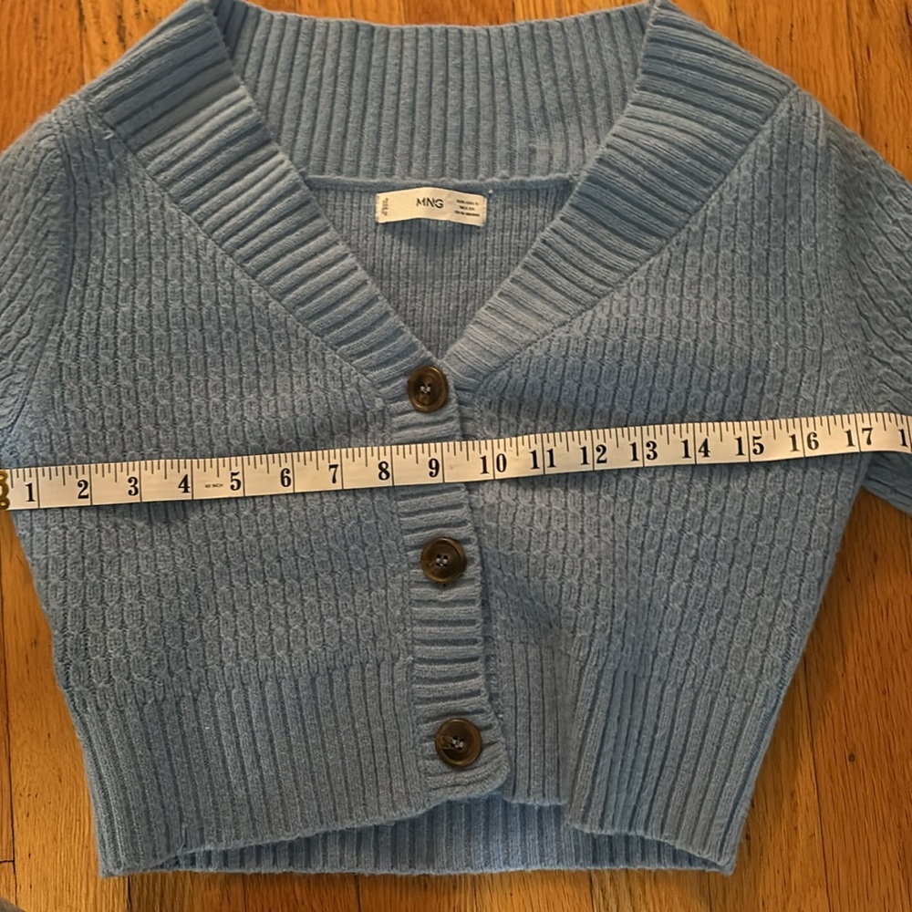 Mango Cropped Blue Cardigan With Buttons - Picture 7 of 8